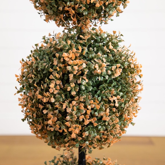 3-ft UV Resistant Autumn Triple Ball Boxwood Artificial Fall Topiary Tree with 30 Warm White LED Lights Indoor/Outdoor - SKU #T5322 - 2