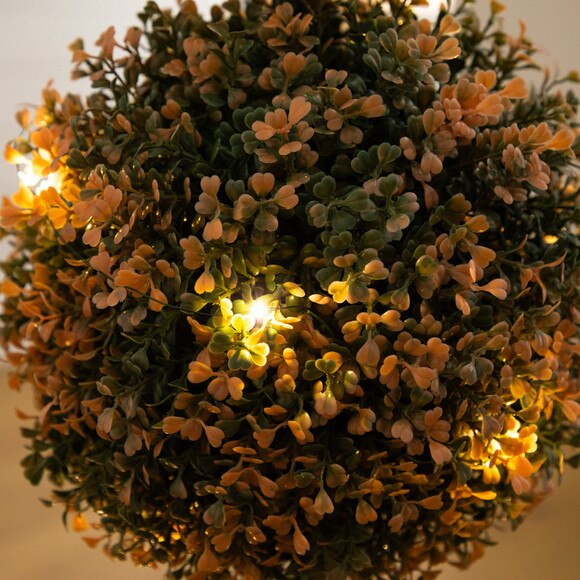 3-ft UV Resistant Autumn Triple Ball Boxwood Artificial Fall Topiary Tree with 30 Warm White LED Lights Indoor/Outdoor - SKU #T5322 - 3