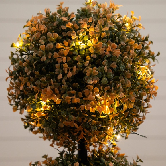 3-ft UV Resistant Autumn Triple Ball Boxwood Artificial Fall Topiary Tree with 30 Warm White LED Lights Indoor/Outdoor - SKU #T5322 - 4