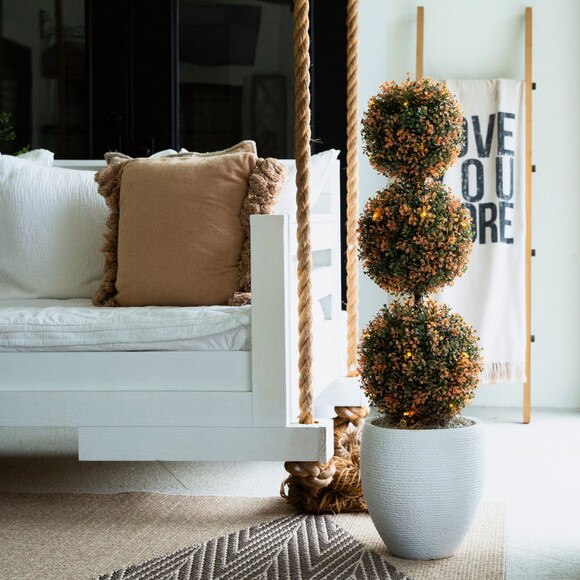 3-ft UV Resistant Autumn Triple Ball Boxwood Artificial Fall Topiary Tree with 30 Warm White LED Lights Indoor/Outdoor - SKU #T5322 - 6