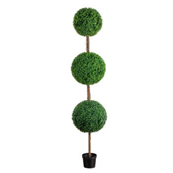 8-ft UV Resistant Artificial Triple Ball Boxwood Topiary Tree Indoor/Outdoor - SKU #T5323