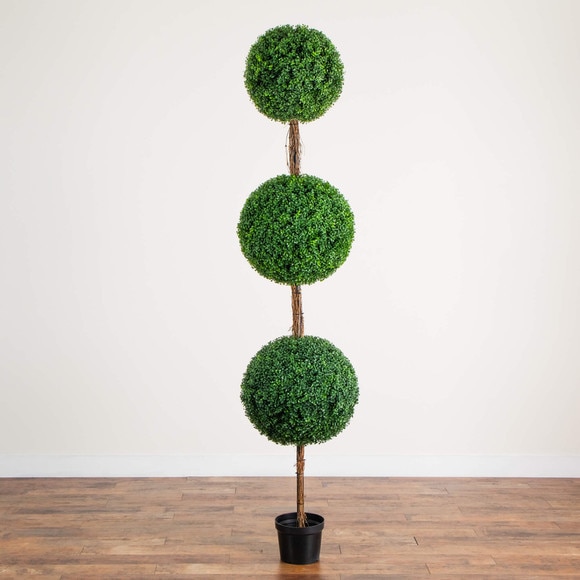 8-ft UV Resistant Artificial Triple Ball Boxwood Topiary Tree Indoor/Outdoor - SKU #T5323 - 8