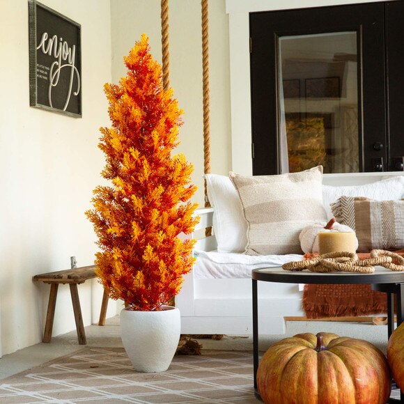 5-ft UV Resistant Autumn Artificial Fall Cedar Tree Indoor/Outdoor - SKU #T5340 - 5