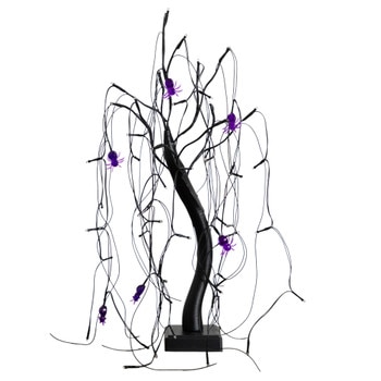 2-ft Pre-Lit Halloween Artificial Black Spooky Spider Willow Tree with 60 Orange Purple LED Lights - SKU #T5352