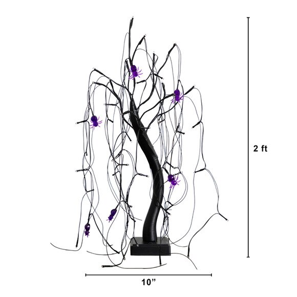 2-ft Pre-Lit Halloween Artificial Black Spooky Spider Willow Tree with 60 Orange Purple LED Lights - SKU #T5352 - 1
