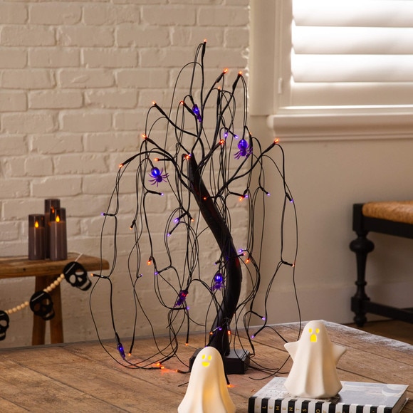 2-ft Pre-Lit Halloween Artificial Black Spooky Spider Willow Tree with 60 Orange Purple LED Lights - SKU #T5352 - 7