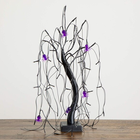 2-ft Pre-Lit Halloween Artificial Black Spooky Spider Willow Tree with 60 Orange Purple LED Lights - SKU #T5352 - 9