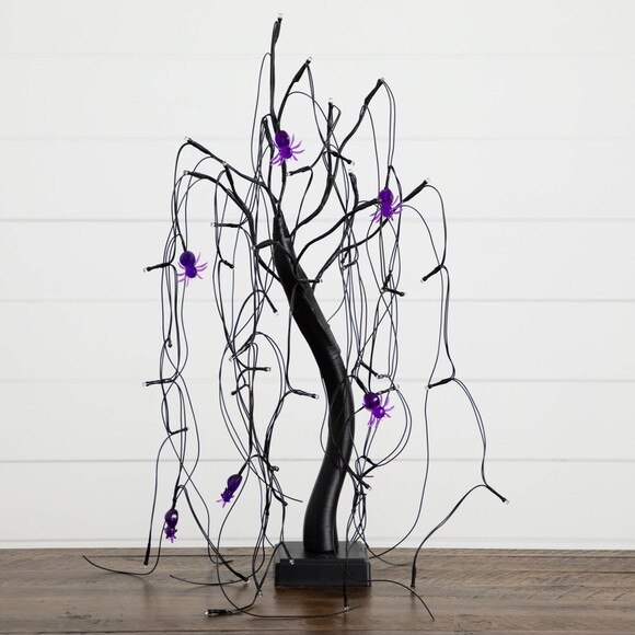 2-ft Pre-Lit Halloween Artificial Black Spooky Spider Willow Tree with 60 Orange Purple LED Lights - SKU #T5352 - 11