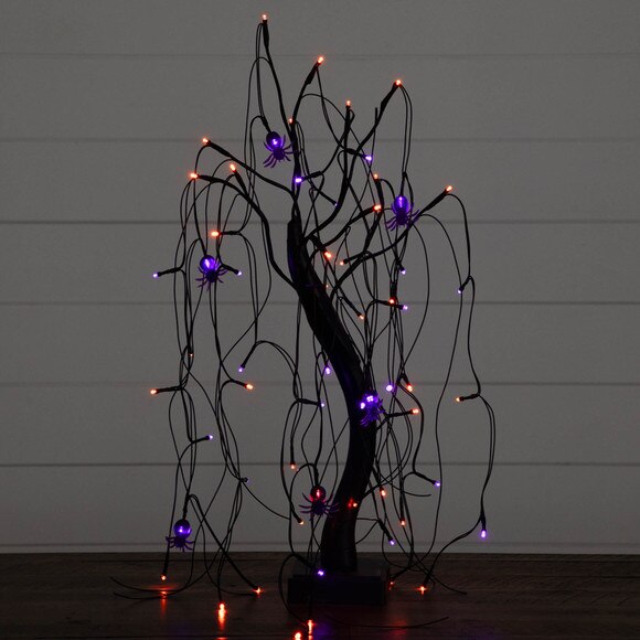 2-ft Pre-Lit Halloween Artificial Black Spooky Spider Willow Tree with 60 Orange Purple LED Lights - SKU #T5352 - 12