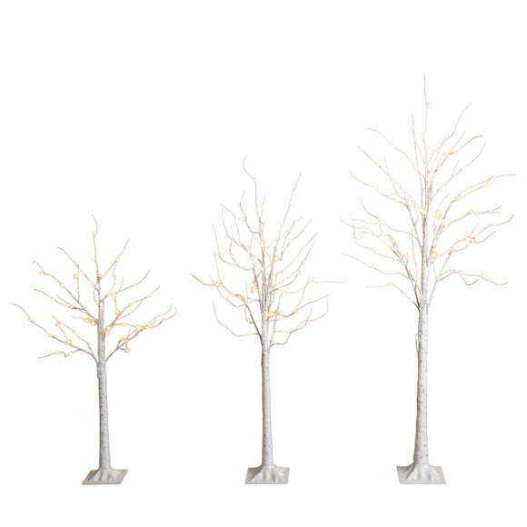 4-ft 5-ft 6-ft Pre-Lit Artificial White Birch Trees- Set of 3 - SKU #T5354