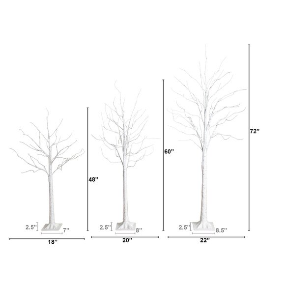 4-ft 5-ft 6-ft Pre-Lit Artificial White Birch Trees- Set of 3 - SKU #T5354 - 1