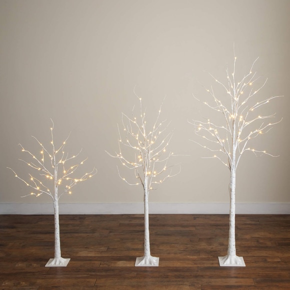 4-ft 5-ft 6-ft Pre-Lit Artificial White Birch Trees- Set of 3 - SKU #T5354 - 13