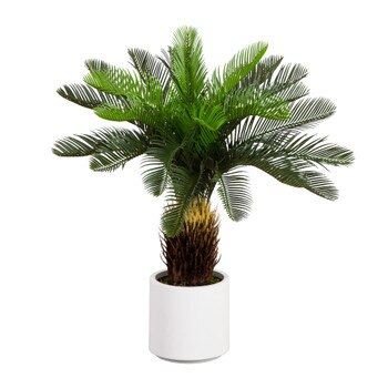 30-in UV Resistant Artificial Cycas Palm Tree in White Decorative Planter Indoor/Outdoor - SKU #T5355