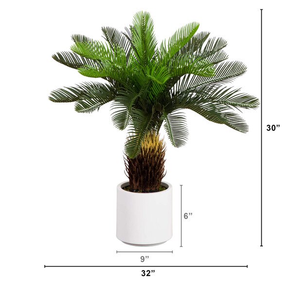 30-in UV Resistant Artificial Cycas Palm Tree in White Decorative Planter Indoor/Outdoor - SKU #T5355 - 1
