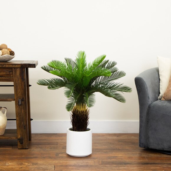 30-in UV Resistant Artificial Cycas Palm Tree in White Decorative Planter Indoor/Outdoor - SKU #T5355 - 6