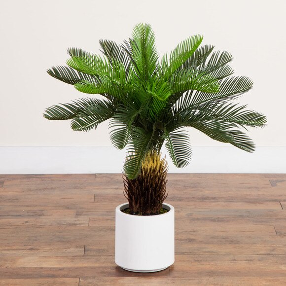 30-in UV Resistant Artificial Cycas Palm Tree in White Decorative Planter Indoor/Outdoor - SKU #T5355 - 7