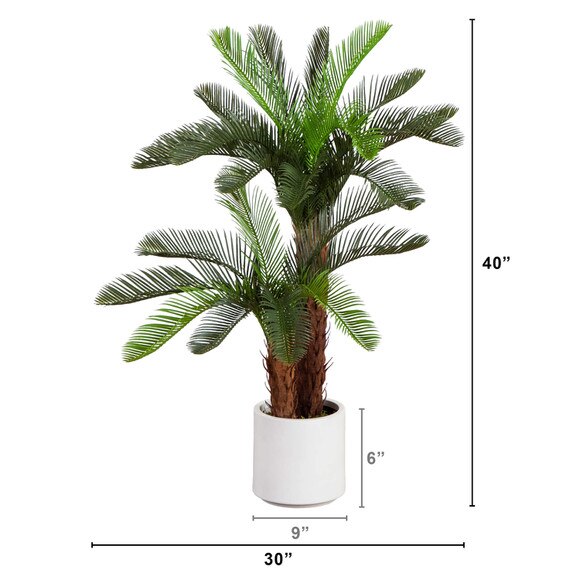40-in UV Resistant Artificial Double Cycas Palm Tree in White Decorative Planter Indoor/Outdoor - SKU #T5356 - 1