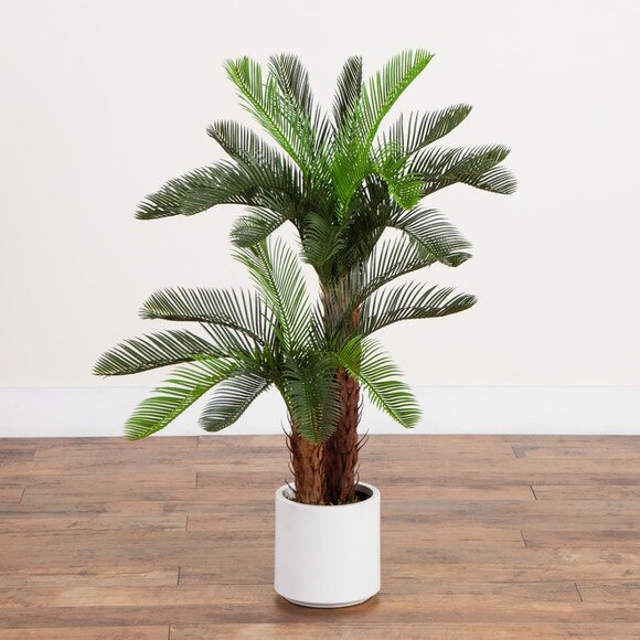 40-in UV Resistant Artificial Double Cycas Palm Tree in White Decorative Planter Indoor/Outdoor - SKU #T5356 - 9