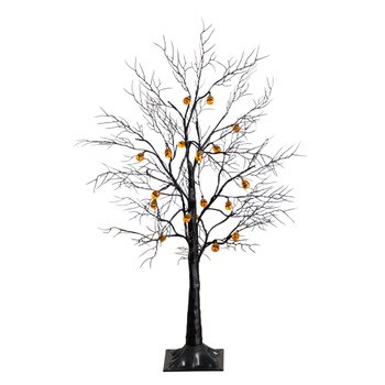3-ft Pre-Lit Artificial Halloween Black Twig Tree with 18 Orange LED Pumpkin Shaped Lights - SKU #T5360