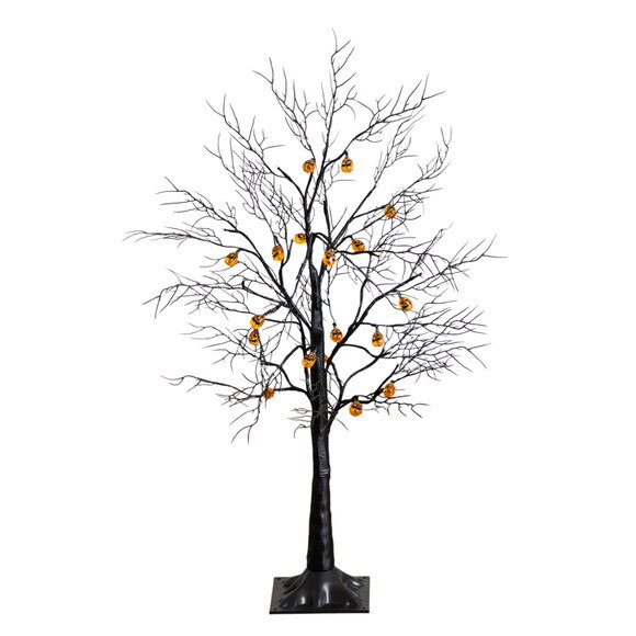 3-ft Pre-Lit Artificial Halloween Black Twig Tree with 18 Orange LED Pumpkin Shaped Lights - SKU #T5360