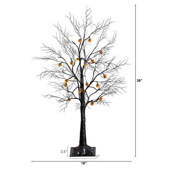 3-ft Pre-Lit Artificial Halloween Black Twig Tree with 18 Orange LED Pumpkin Shaped Lights - SKU #T5360 - 1