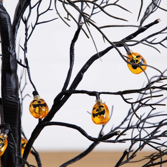 3-ft Pre-Lit Artificial Halloween Black Twig Tree with 18 Orange LED Pumpkin Shaped Lights - SKU #T5360 - 6