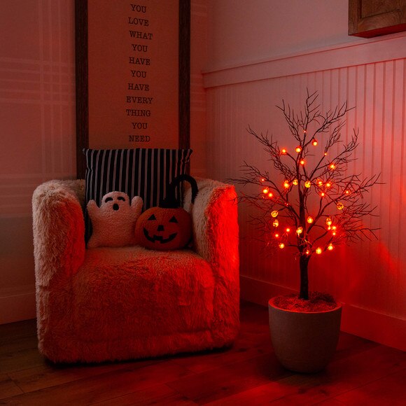 3-ft Pre-Lit Artificial Halloween Black Twig Tree with 18 Orange LED Pumpkin Shaped Lights - SKU #T5360 - 7