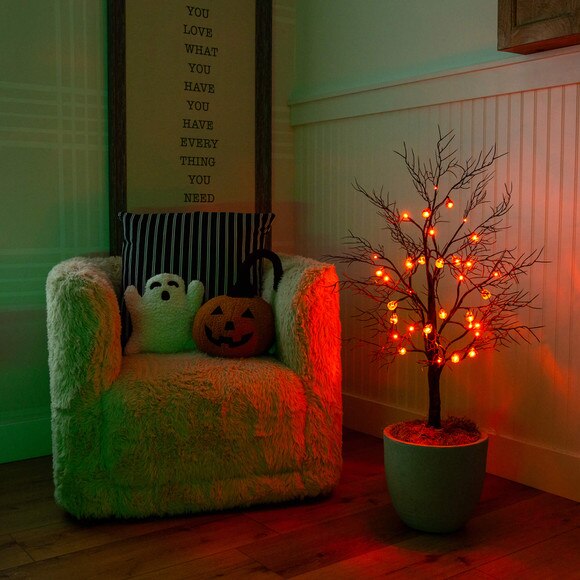 3-ft Pre-Lit Artificial Halloween Black Twig Tree with 18 Orange LED Pumpkin Shaped Lights - SKU #T5360 - 8
