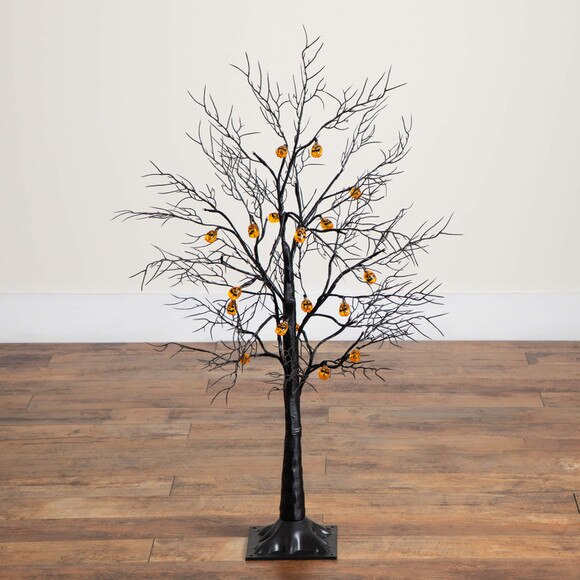 3-ft Pre-Lit Artificial Halloween Black Twig Tree with 18 Orange LED Pumpkin Shaped Lights - SKU #T5360 - 9