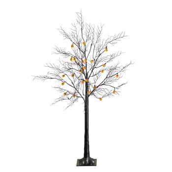 4-ft Pre-Lit Artificial Halloween Black Twig Tree with 24 Orange LED Pumpkin Shaped Lights - SKU #T5361
