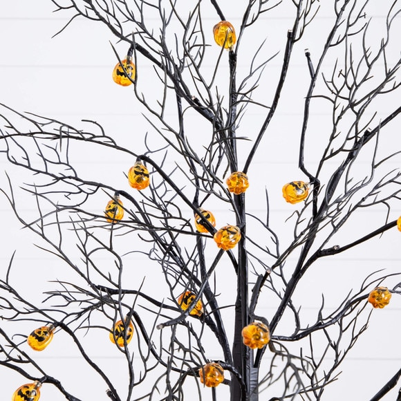 4-ft Pre-Lit Artificial Halloween Black Twig Tree with 24 Orange LED Pumpkin Shaped Lights - SKU #T5361 - 2