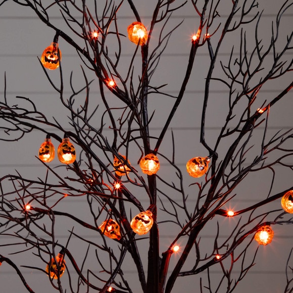 4-ft Pre-Lit Artificial Halloween Black Twig Tree with 24 Orange LED Pumpkin Shaped Lights - SKU #T5361 - 3