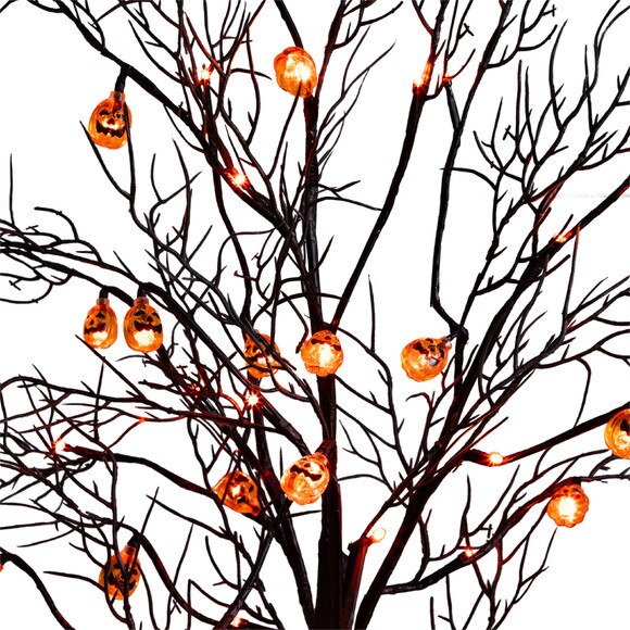 4-ft Pre-Lit Artificial Halloween Black Twig Tree with 24 Orange LED Pumpkin Shaped Lights - SKU #T5361 - 6