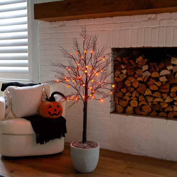 4-ft Pre-Lit Artificial Halloween Black Twig Tree with 24 Orange LED Pumpkin Shaped Lights - SKU #T5361 - 9