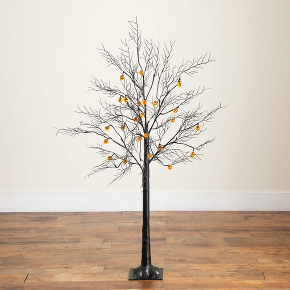 4-ft Pre-Lit Artificial Halloween Black Twig Tree with 24 Orange LED Pumpkin Shaped Lights - SKU #T5361 - 10