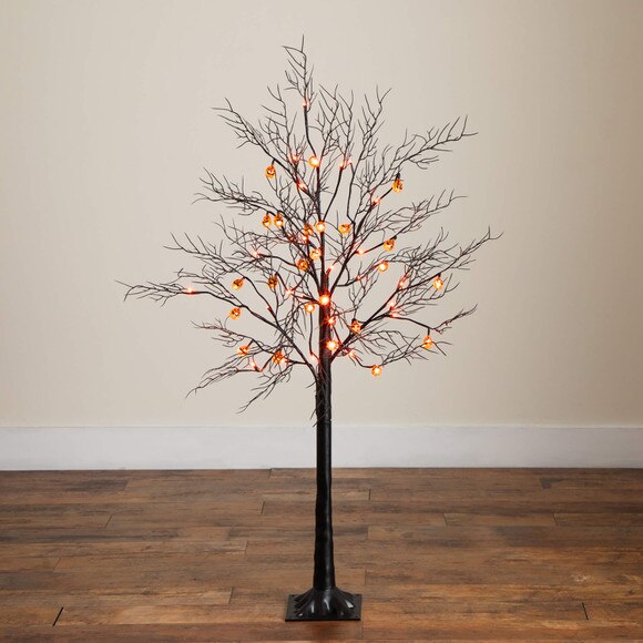 4-ft Pre-Lit Artificial Halloween Black Twig Tree with 24 Orange LED Pumpkin Shaped Lights - SKU #T5361 - 11