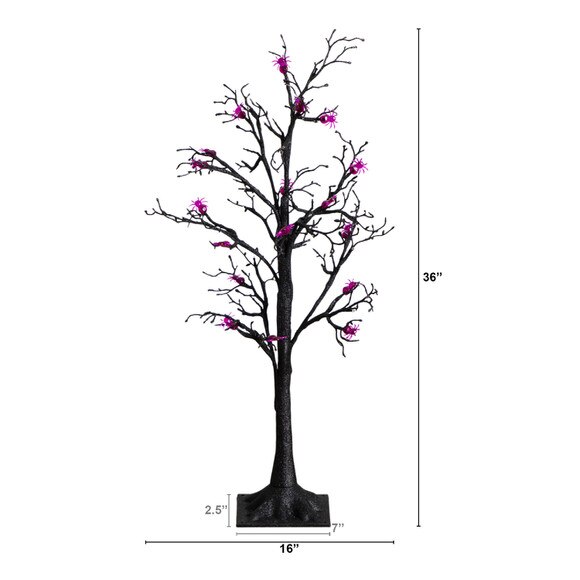 3-ft Pre-Lit Artificial Halloween Spider Twig Tree with 36 Purple LED Lights - SKU #T5362 - 1