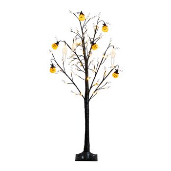 4-ft Pre-Lit Artificial Halloween Pumpkins and Skulls Ornament Tree with 64 Warm White LED Lights - SKU #T5364