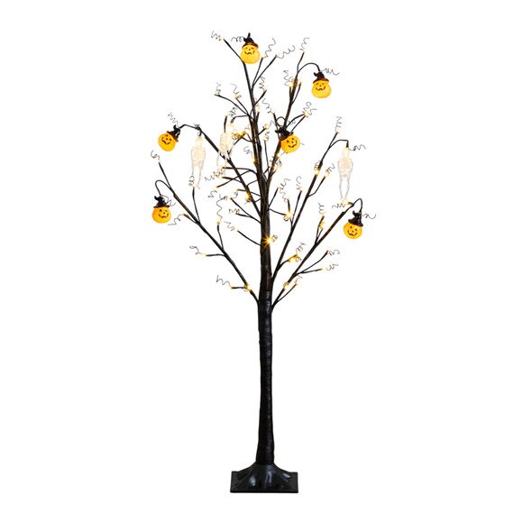 4-ft Pre-Lit Artificial Halloween Pumpkins and Skulls Ornament Tree with 64 Warm White LED Lights - SKU #T5364