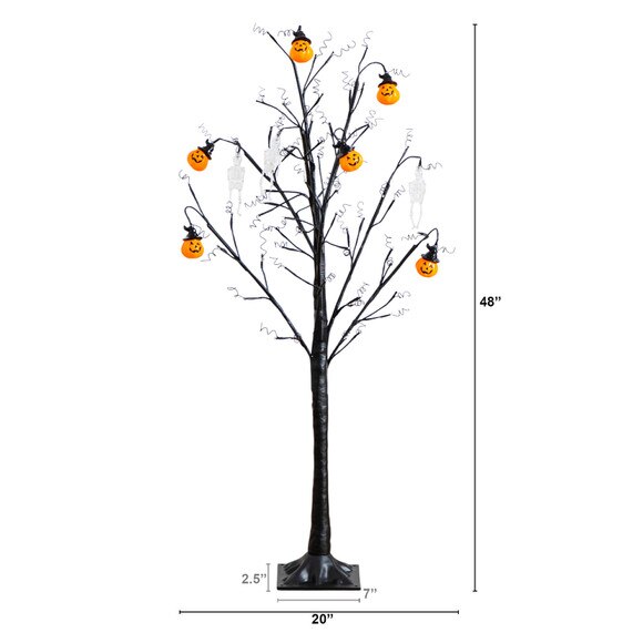 4-ft Pre-Lit Artificial Halloween Pumpkins and Skulls Ornament Tree with 64 Warm White LED Lights - SKU #T5364 - 1