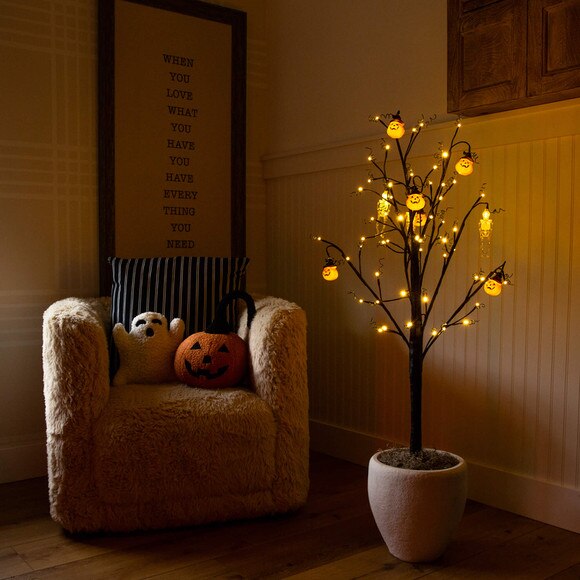 4-ft Pre-Lit Artificial Halloween Pumpkins and Skulls Ornament Tree with 64 Warm White LED Lights - SKU #T5364 - 6
