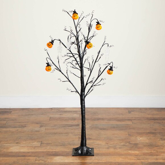 4-ft Pre-Lit Artificial Halloween Pumpkins and Skulls Ornament Tree with 64 Warm White LED Lights - SKU #T5364 - 7