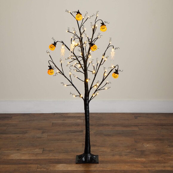 4-ft Pre-Lit Artificial Halloween Pumpkins and Skulls Ornament Tree with 64 Warm White LED Lights - SKU #T5364 - 8