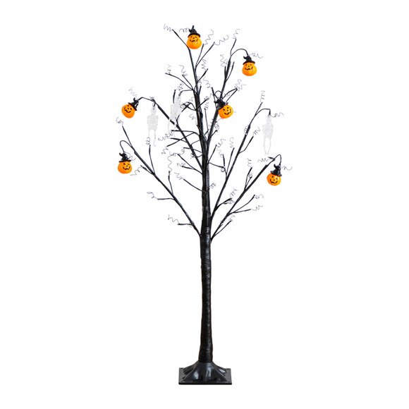 4-ft Pre-Lit Artificial Halloween Pumpkins and Skulls Ornament Tree with 64 Warm White LED Lights - SKU #T5364 - 11