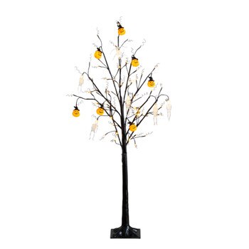 5-ft Pre-Lit Artificial Halloween Pumpkins and Skulls Ornament Tree with 72 Warm White LED Lights - SKU #T5365