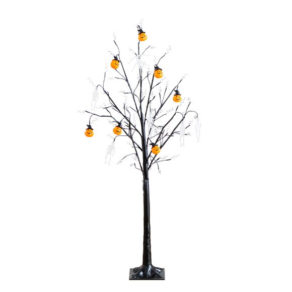 5-ft Pre-Lit Artificial Halloween Pumpkins and Skulls Ornament Tree with 72 Warm White LED Lights - SKU #T5365 - 2