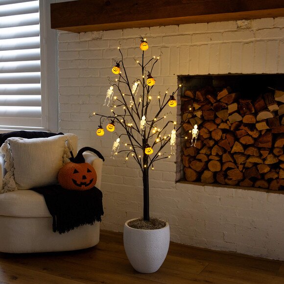 5-ft Pre-Lit Artificial Halloween Pumpkins and Skulls Ornament Tree with 72 Warm White LED Lights - SKU #T5365 - 7