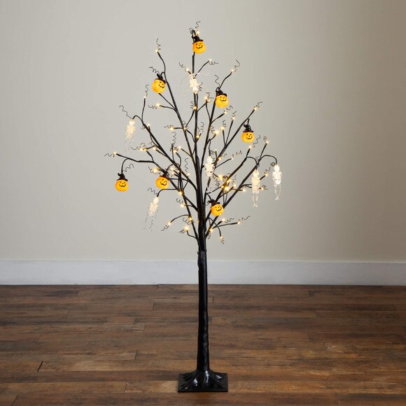5-ft Pre-Lit Artificial Halloween Pumpkins and Skulls Ornament Tree with 72 Warm White LED Lights - SKU #T5365 - 9