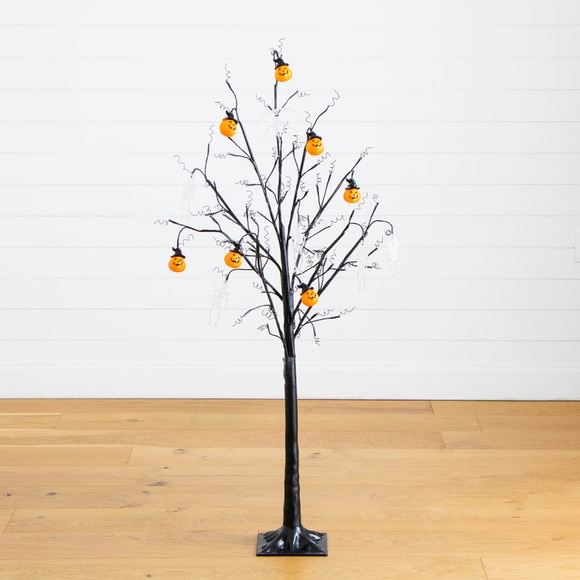 5-ft Pre-Lit Artificial Halloween Pumpkins and Skulls Ornament Tree with 72 Warm White LED Lights - SKU #T5365 - 12