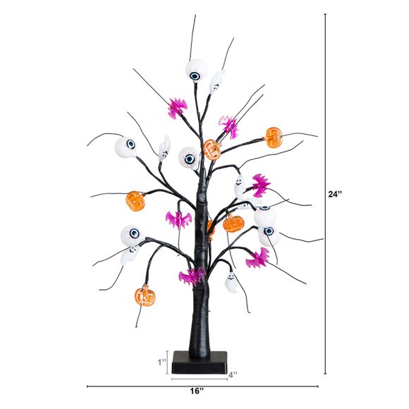 2-Ft Pre-Lit Artificial Halloween Eyeballs Ghosts Bats Pumpkins 24 LED Lighted Ornament Tree - SKU #T5366 - 1